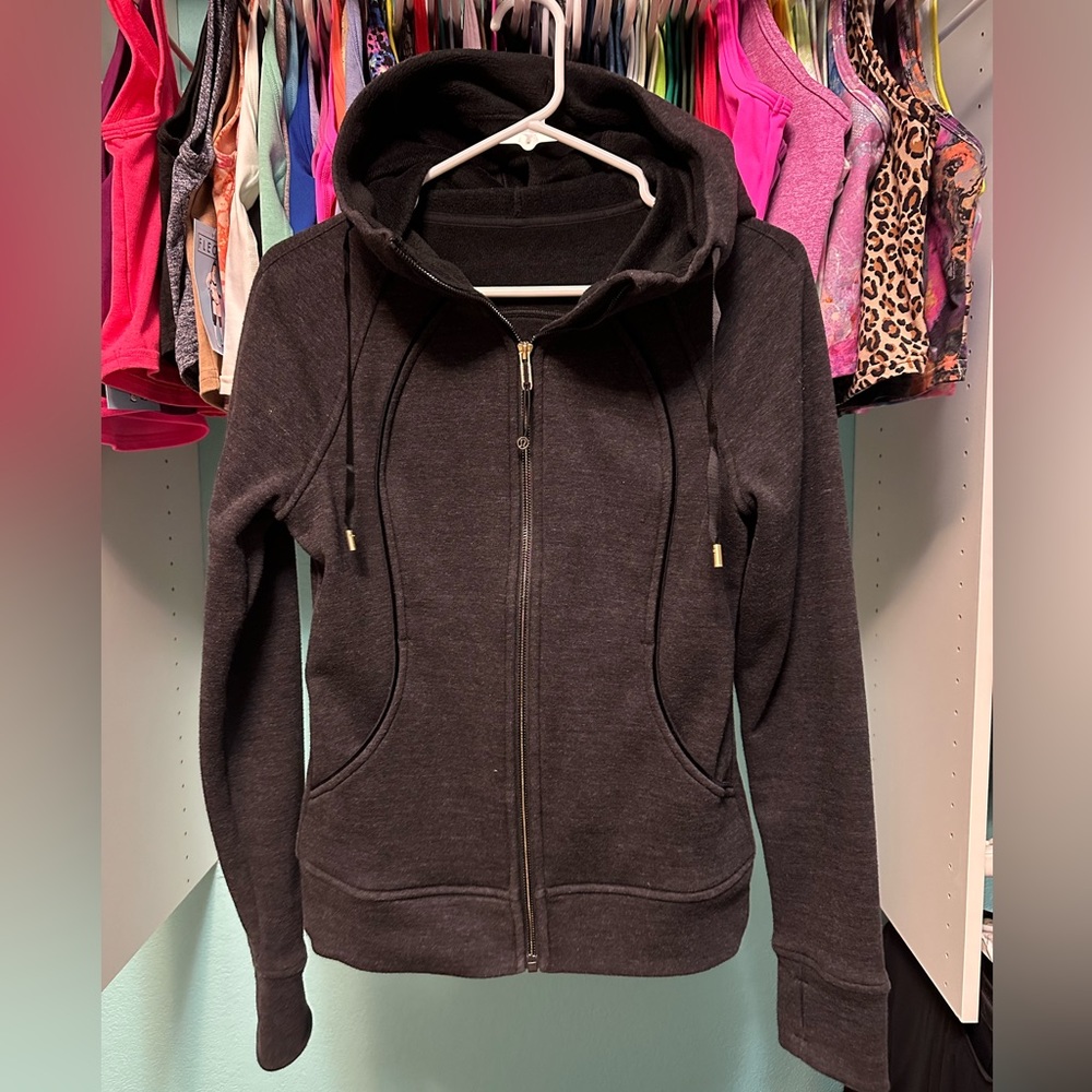 Lululemon Limited Scuba Hoodie Zip Up Holiday Fleece Lined Black Gold size 4